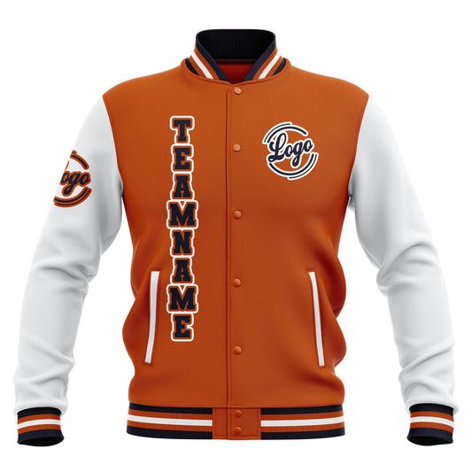 Benutzerdefiniert Orange Weiß Marine Wasserdichte Varsity Jacken Personalisiert genäht Name Nummer Logo zu Letterman Jacken