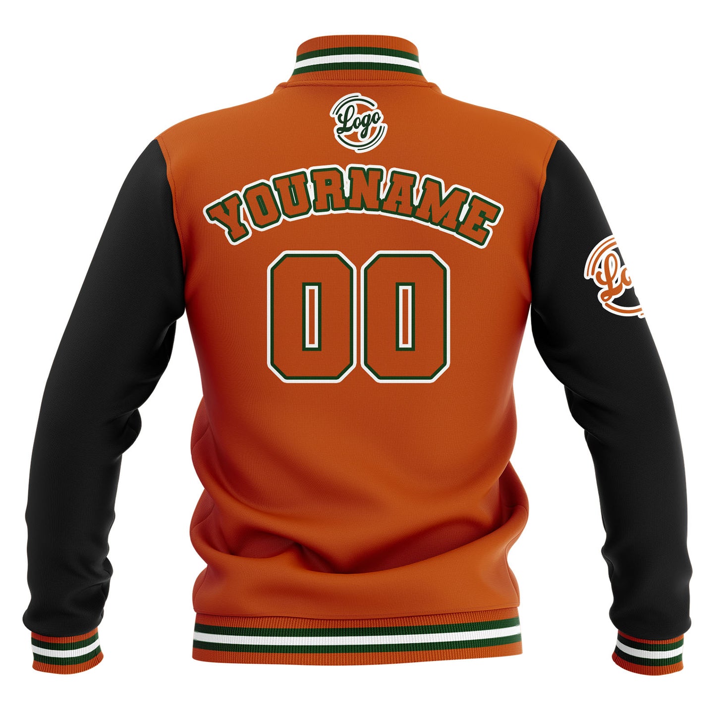 Benutzerdefiniert  Schwarz Orange Grün Wasserdichte Varsity Jacken Personalisiert genäht Name Nummer Logo zu Letterman Jacken