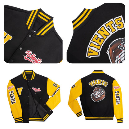 Maßgeschneiderte Weiß Lila Letterman Varsity Jacket Individuelle Stickerei Druck nach Ihrem Wunsch