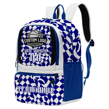 Personalisierter weißer und blauer Basketball - und Fußballrucksack mit Spielernamen & Nummern und Teamlogo #BP-0919-0037