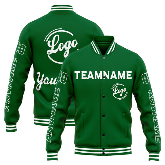 Benutzerdefinierte Varsity-Jacke. Letterman-Jacke für Männer, Frauen und Jugendliche Grün