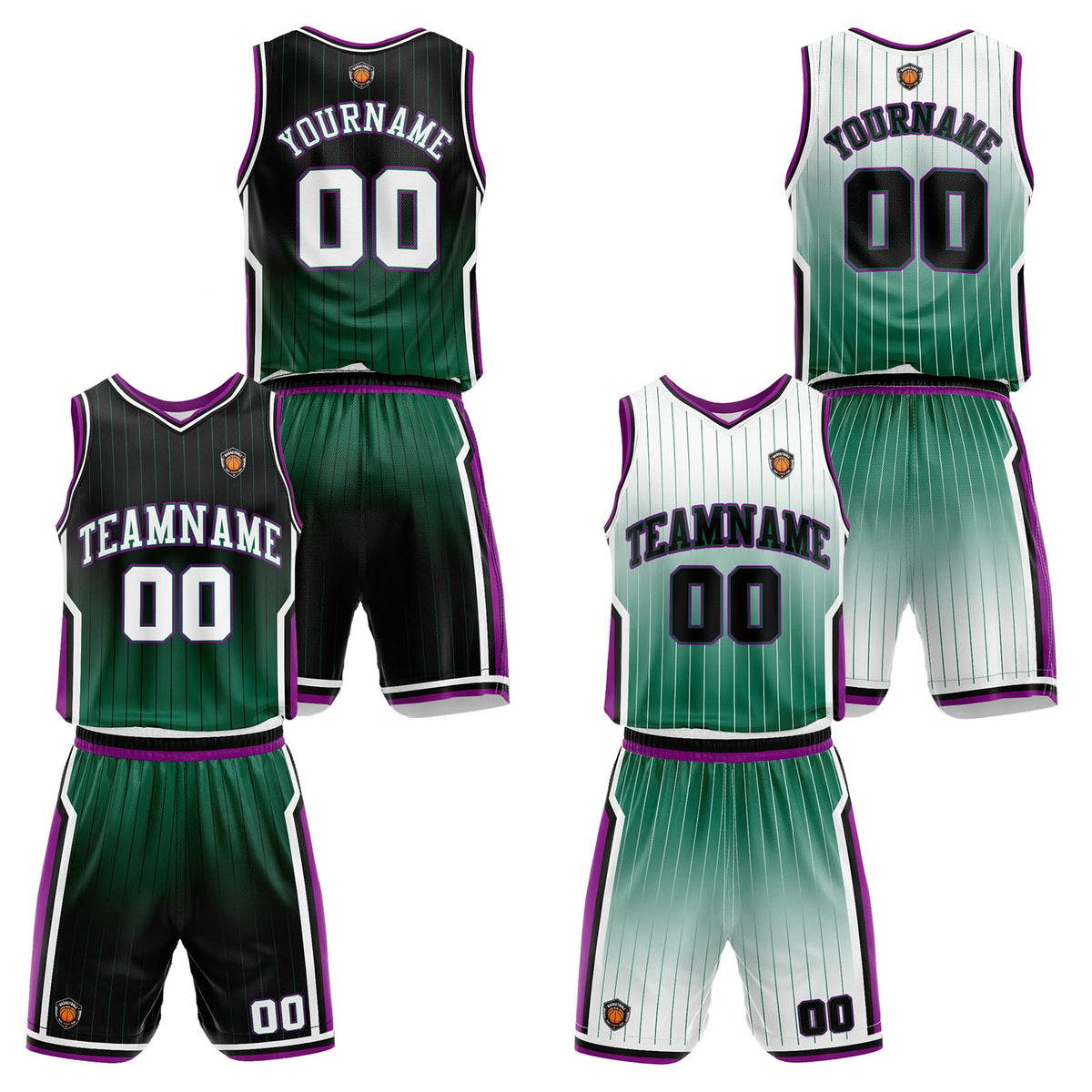 Benutzerdefinierte Grün Lila Reversible Basketball Jersey Personalisierte Name Nummernlogo drucken