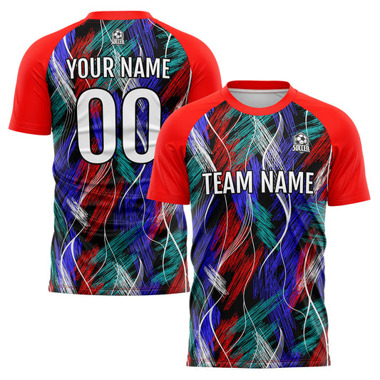 Benutzerdefinierte Schwarz Rot Fußball Trikots für Männer Frauen Personalisierte Fußball Uniformen für Erwachsene und Kind