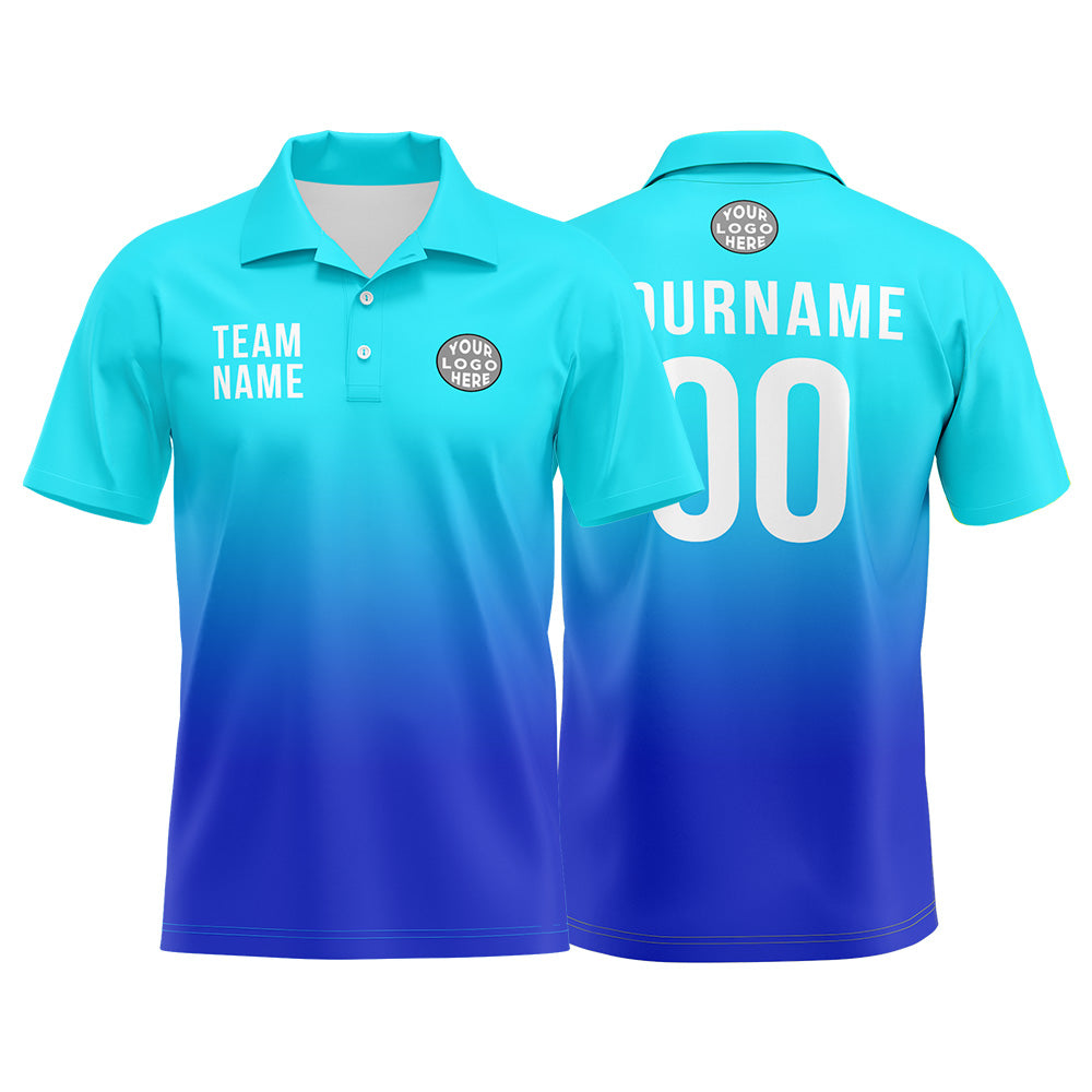Benutzerdefinierte Hellblau Blau Fußball Polo-Shirts Fügen Sie Ihr Einzigartiges hinzu Logo/Name/Nummer