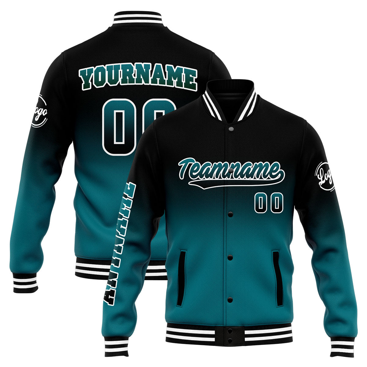 Benutzerdefinierte Verlauf Varsity-Jacke. Letterman-Jacke Schwarz Grün