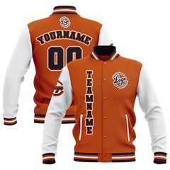 Benutzerdefiniert Orange Weiß Marine Wasserdichte Varsity Jacken Personalisiert genäht Name Nummer Logo zu Letterman Jacken