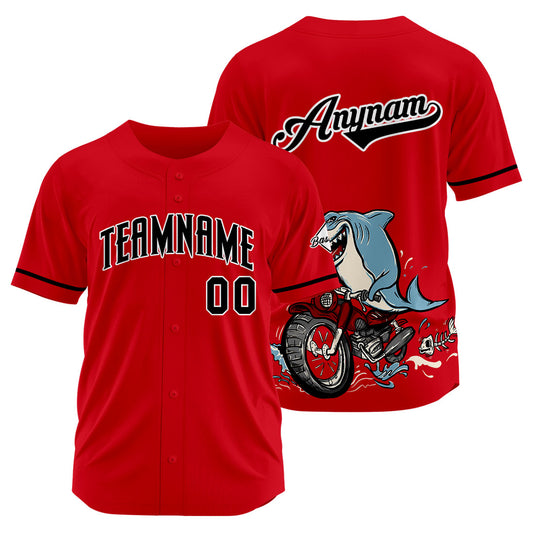 Benutzerdefinierte Baseball Jersey Personalisierte Baseball Shirt genäht und Druck Motorhai - Rot