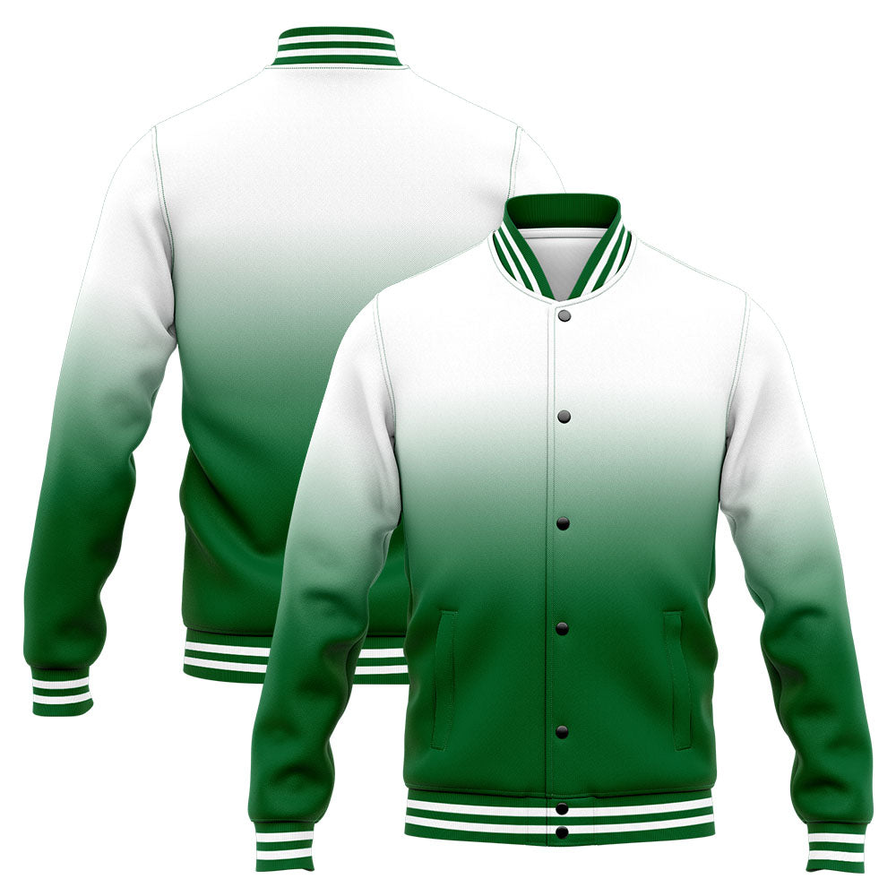 Benutzerdefinierte Varsity-Jacke. Letterman-Jacke für Männer, Frauen und Jugendliche Grün Weiß