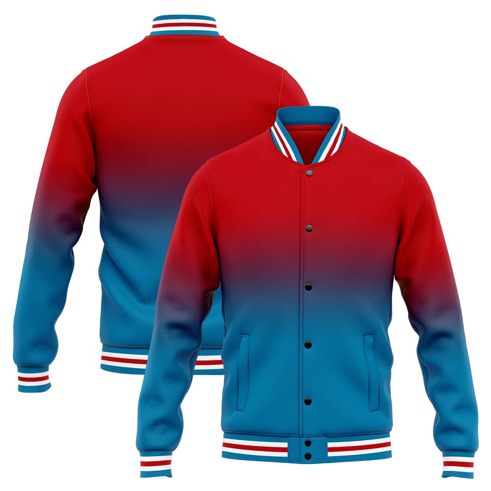 Benutzerdefinierte Varsity-Jacke. Letterman-Jacke für Männer, Frauen und Jugendliche Blau Rot
