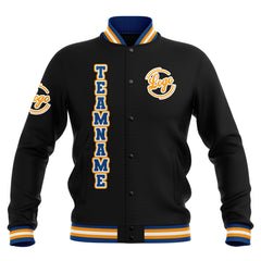 Benutzerdefiniert Schwarz Blau Gelb Wasserdichte Varsity Jacken Personalisiert genäht Name Nummer Logo zu Letterman Jacken