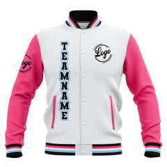 Benutzerdefiniert Weiß Rosa Schwarz Wasserdichte Varsity Jacken Personalisiert genäht Name Nummer Logo zu Letterman Jacken