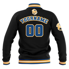 Benutzerdefiniert Schwarz Blau Gelb Wasserdichte Varsity Jacken Personalisiert genäht Name Nummer Logo zu Letterman Jacken