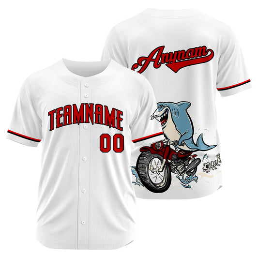 Benutzerdefinierte Baseball Jersey Personalisierte Baseball Shirt genäht und Druck Motorhai - Weiß