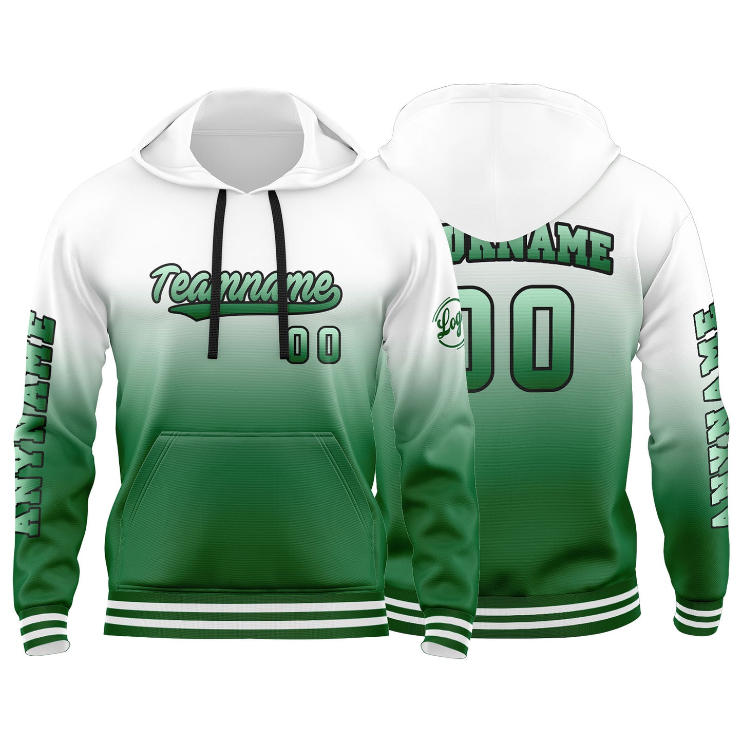 Benutzerdefinierter Grün Weiß Hoodie für Mann, Frau, Mädchen, Junge. Drucken Sie Ihr Logo, Ihren Namen und Ihre Nummer