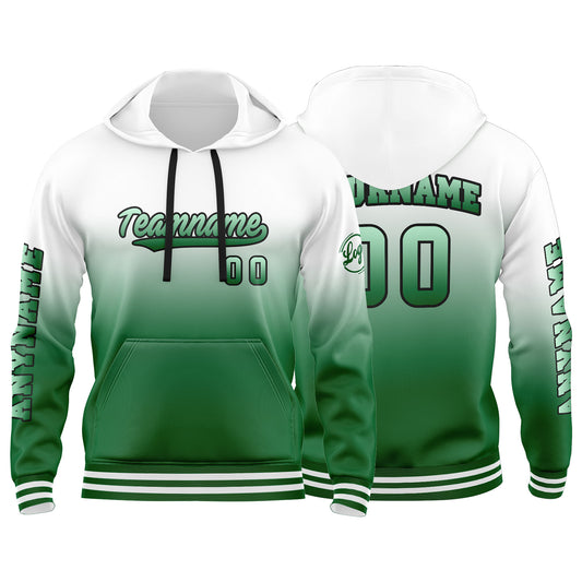 Benutzerdefinierter Grün Weiß Hoodie für Mann, Frau, Mädchen, Junge. Drucken Sie Ihr Logo, Ihren Namen und Ihre Nummer