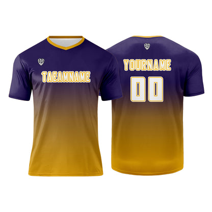 Benutzerdefinierte Dunkelviolett Gelb Trikots für Männer Frauen Personalisierte Fußball Uniformen für Erwachsene und Kind
