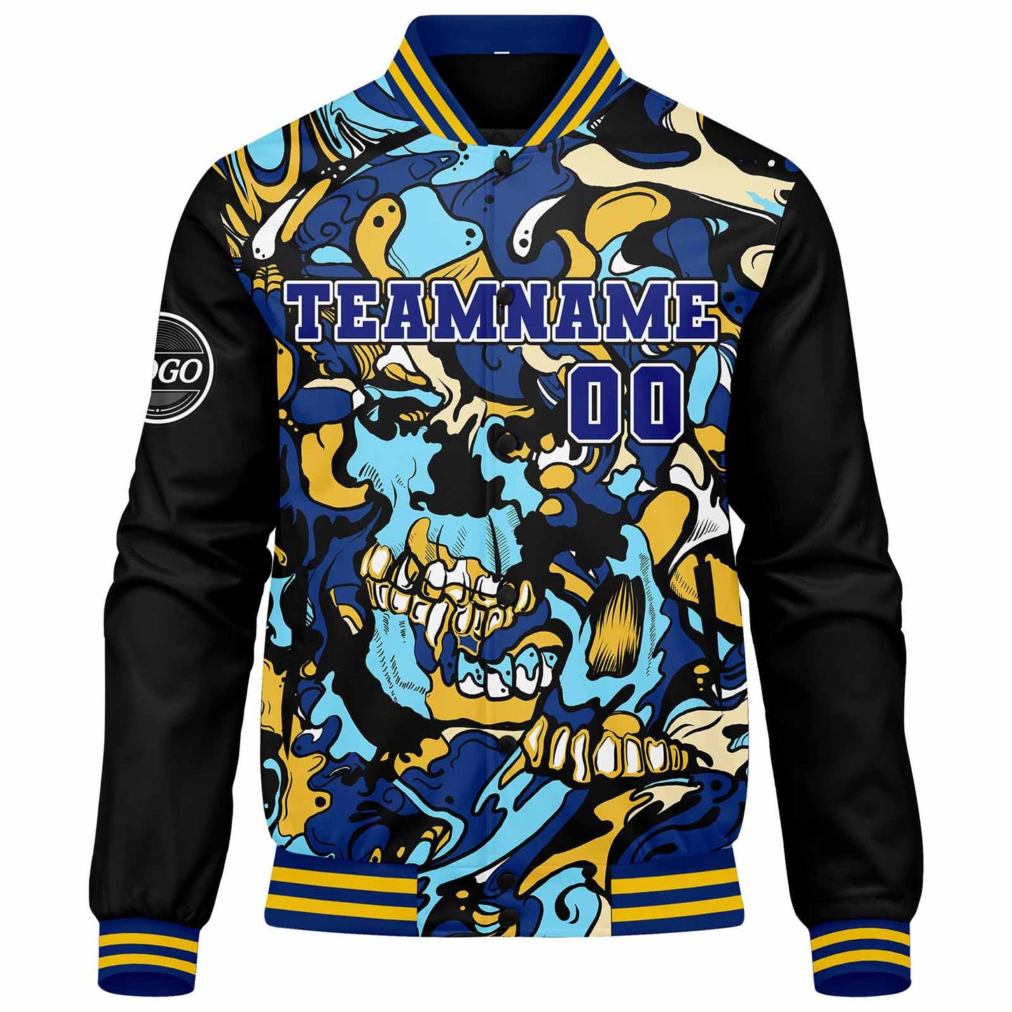 Benutzerdefinierte Verlauf Varsity-Jacke. Letterman-Jacke Royal Gelb