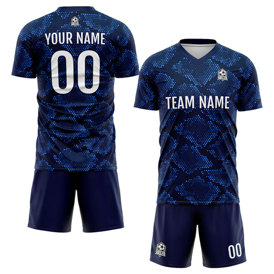 Benutzerdefinierte Dunkelblau Fußball Trikots für Männer Frauen Personalisierte Fußball Uniformen für Erwachsene und Kind