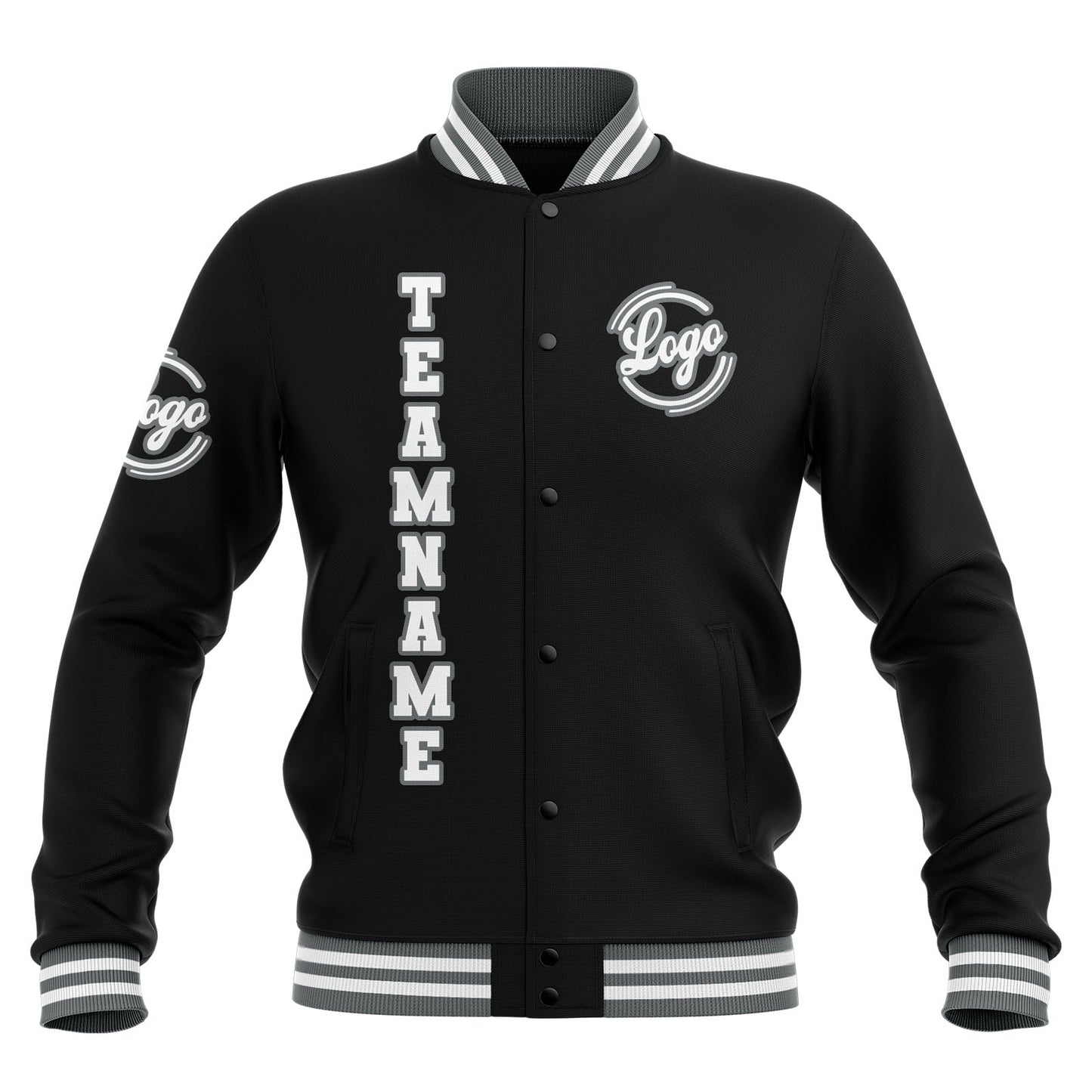 Benutzerdefiniert  Schwarz Grau Weiß Wasserdichte Varsity Jacken Personalisiert genäht Name Nummer Logo zu Letterman Jacken