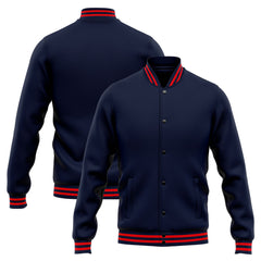 Benutzerdefinierte Varsity-Jacke. Letterman-Jacke für Männer, Frauen und Jugendliche Marine Rot