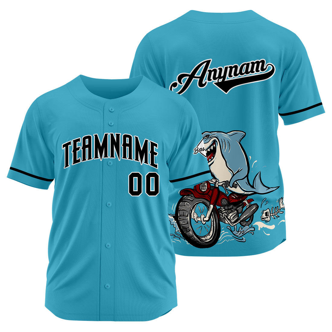 Benutzerdefinierte Baseball Jersey Personalisierte Baseball Shirt genäht und Druck Motorhai - Hellblau