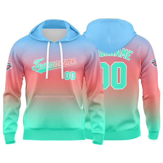 Benutzerdefinierter Verlauf Hoodie für Mann, Frau, Mädchen, Junge. Drucken Sie Ihr Logo, Ihren Namen und Ihre Nummer Rosa Grün