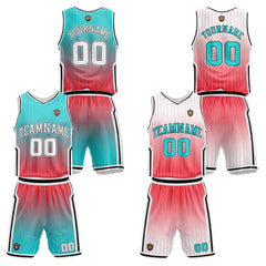 Benutzerdefinierte Teal Licht Rot Reversible Basketball Jersey Personalisierte Name Nummernlogo drucken