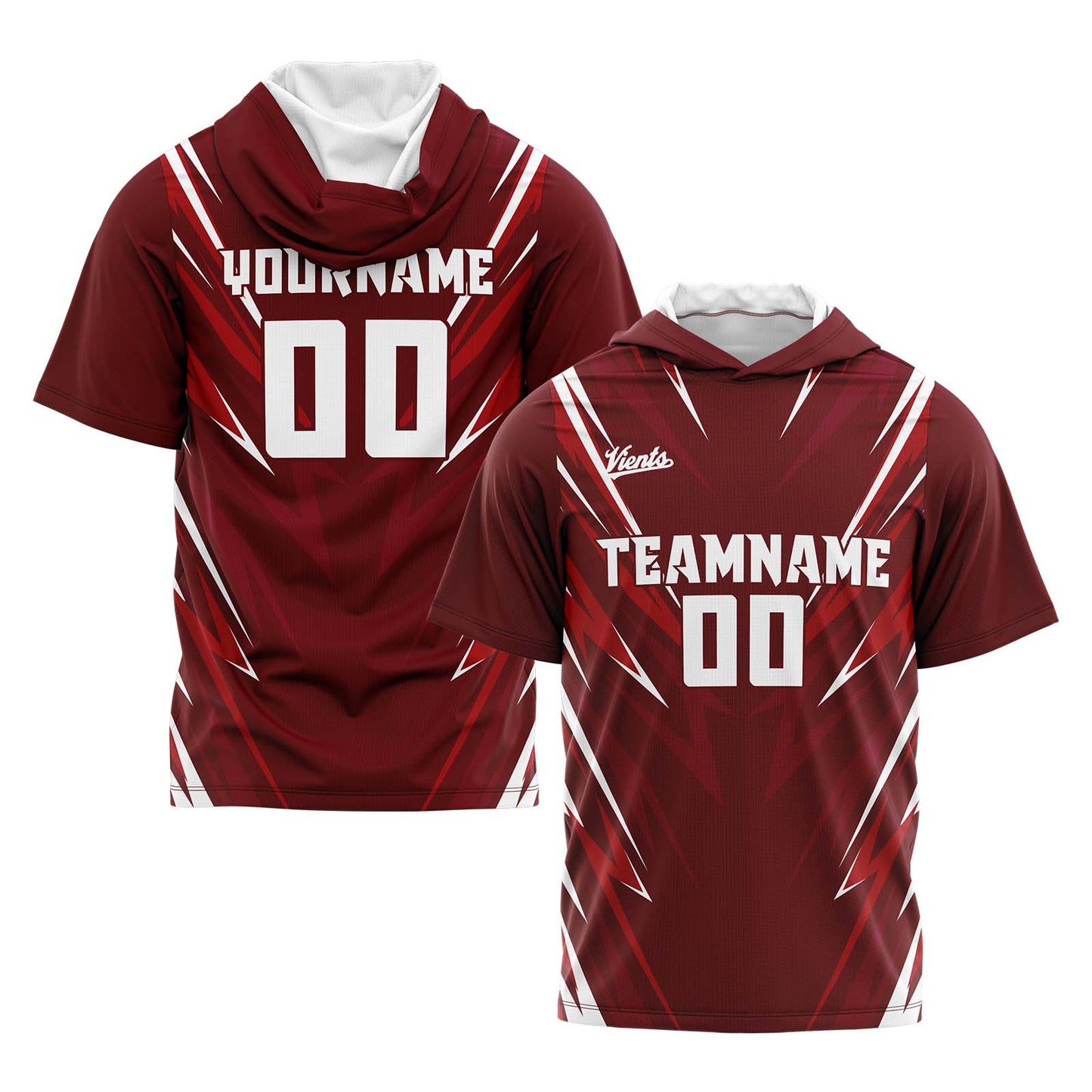 Benutzerdefinierte Drak Rot Kurzarm-Kapuzenpullover für Männer Frauen Hemden mit Kapuzen gedruckt Name Logo