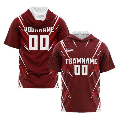 Benutzerdefinierte Drak Rot Kurzarm-Kapuzenpullover für Männer Frauen Hemden mit Kapuzen gedruckt Name Logo