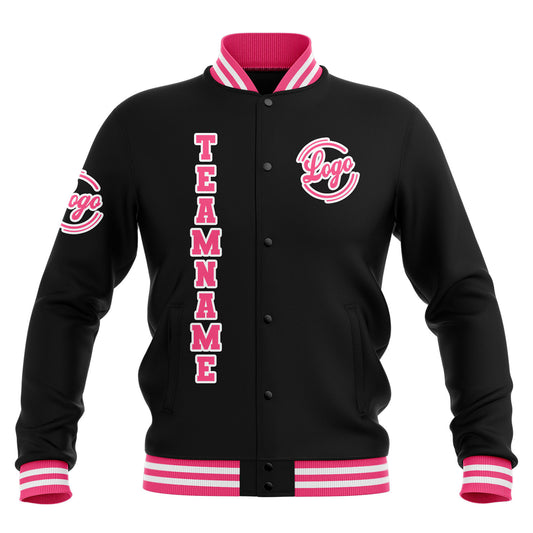 Benutzerdefiniert  Schwarz Rosa Weiß Wasserdichte Varsity Jacken Personalisiert genäht Name Nummer Logo zu Letterman Jacken