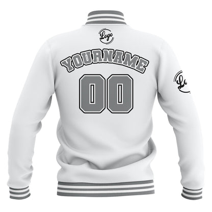 Benutzerdefiniert  Weiß Grau Wasserdichte Varsity Jacken Personalisiert genäht Name Nummer Logo zu Letterman Jacken