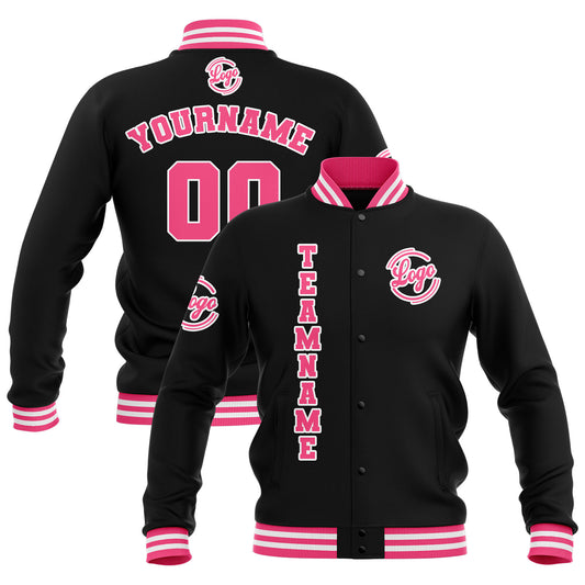 Benutzerdefiniert  Schwarz Rosa Weiß Wasserdichte Varsity Jacken Personalisiert genäht Name Nummer Logo zu Letterman Jacken