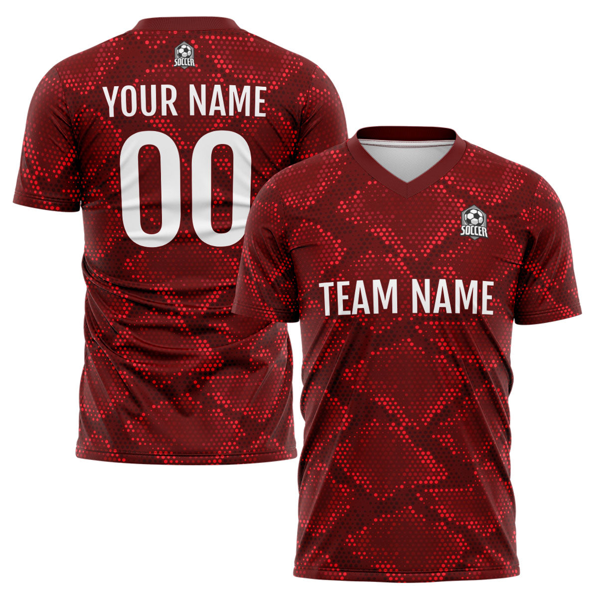 Benutzerdefinierte Dunkelrot Fußball Trikots für Männer Frauen Personalisierte Fußball Uniformen für Erwachsene und Kind