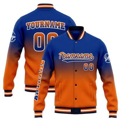 Benutzerdefinierte Verlauf Varsity-Jacke. Letterman-Jacke Royal Orange