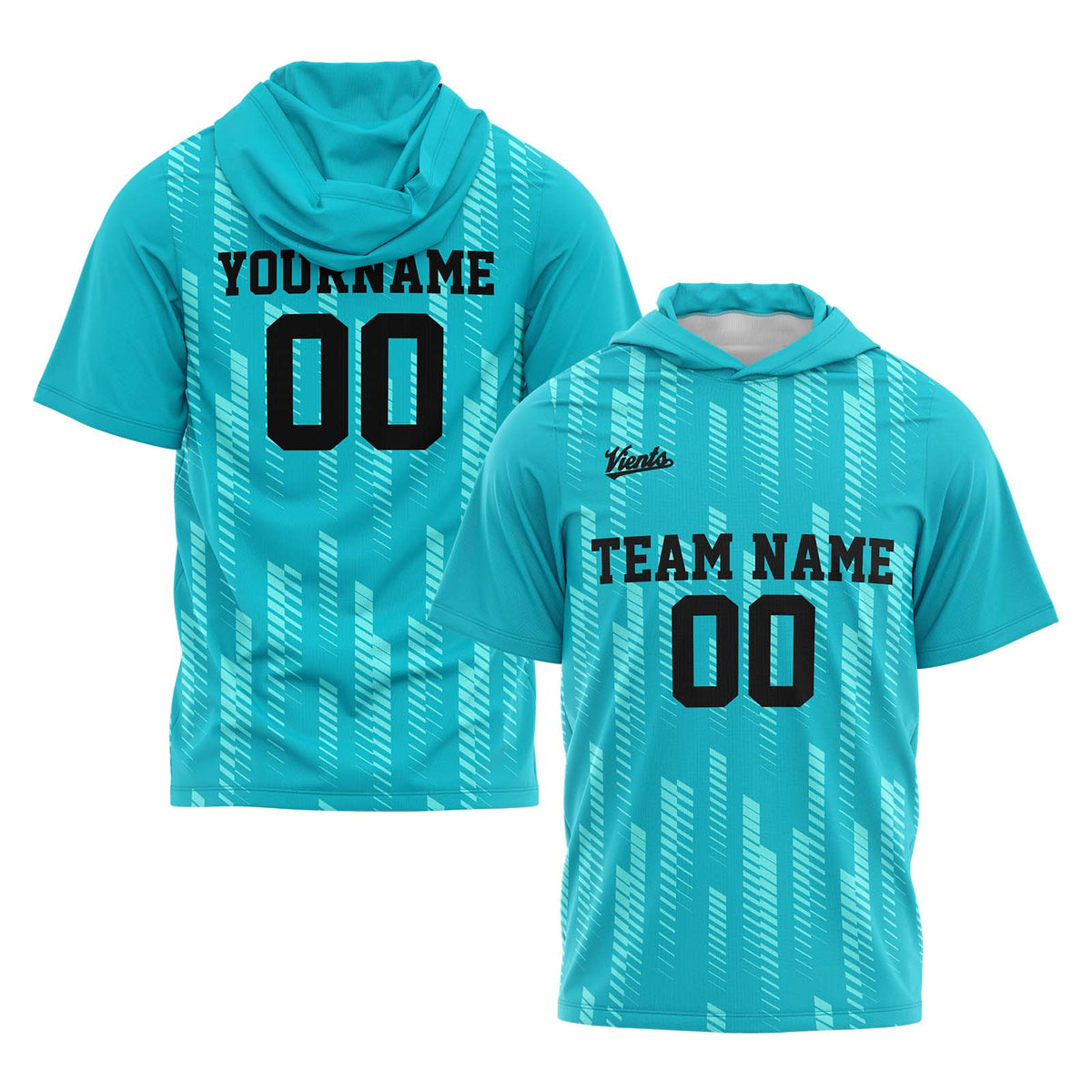 Benutzerdefinierte Teal Kurzarm-Kapuzenpullover für Männer Frauen Hemden mit Kapuzen gedruckt Name Logo