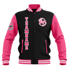 Benutzerdefiniert  Schwarz Rosa Weiß Wasserdichte Varsity Jacken Personalisiert genäht Name Nummer Logo zu Letterman Jacken