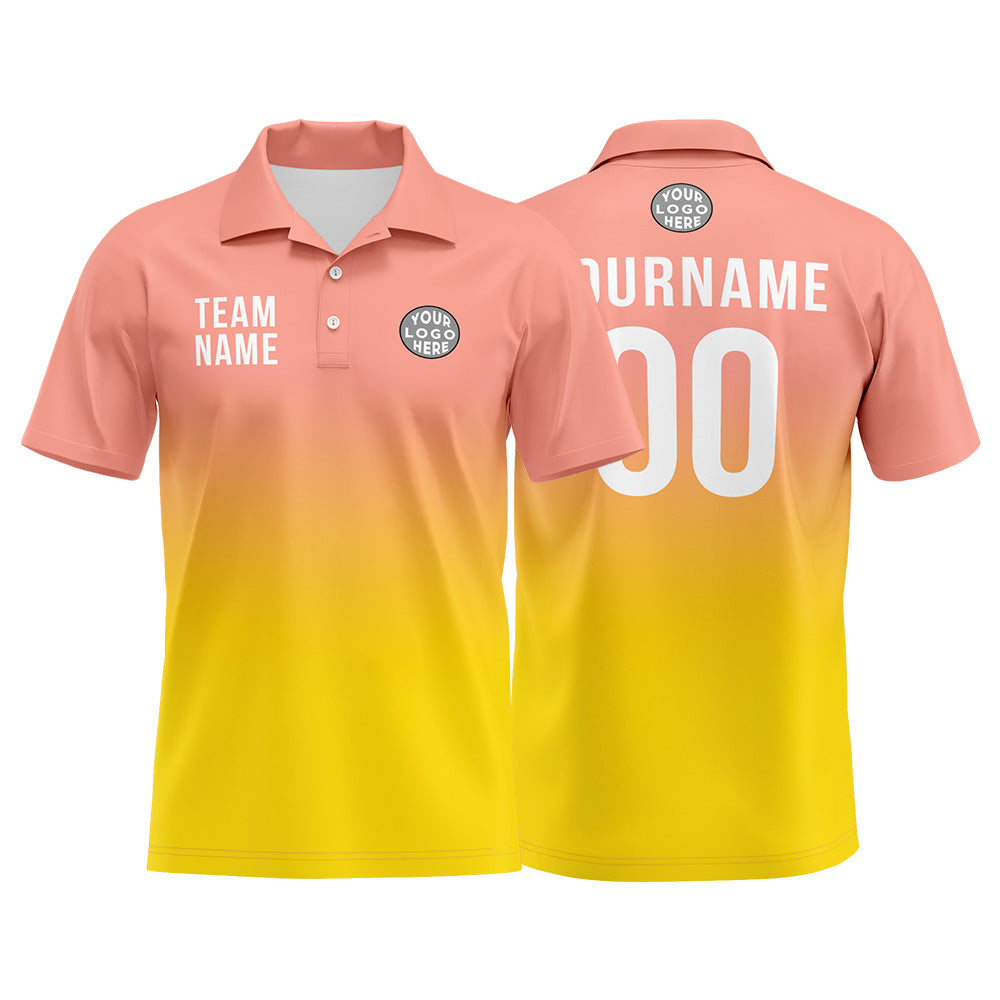 Benutzerdefinierte Lichtrosa Gelb Fußball Polo-Shirts Fügen Sie Ihr Einzigartiges hinzu Logo/Name/Nummer