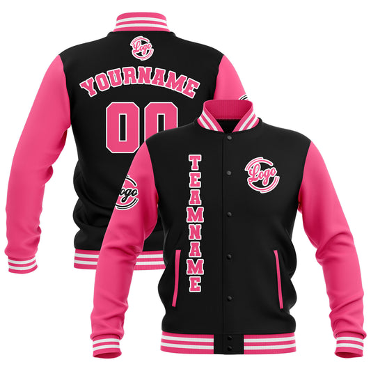 Benutzerdefiniert  Schwarz Rosa Weiß Wasserdichte Varsity Jacken Personalisiert genäht Name Nummer Logo zu Letterman Jacken