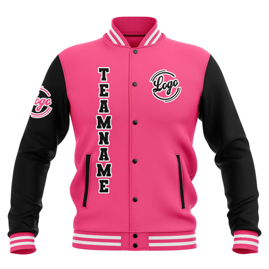 Benutzerdefiniert  Schwarz Rosa Weiß Wasserdichte Varsity Jacken Personalisiert genäht Name Nummer Logo zu Letterman Jacken