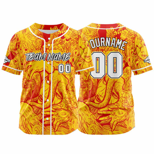Benutzerdefinierte Baseball Jersey Personalisierte Baseball Shirt genäht und Druck Gelb&Rot