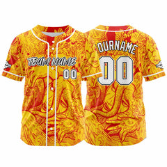 Benutzerdefinierte Baseball Jersey Personalisierte Baseball Shirt genäht und Druck Gelb&Rot