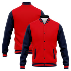 Benutzerdefinierte Varsity-Jacke. Letterman-Jacke für Männer, Frauen und Jugendliche Marine Rot