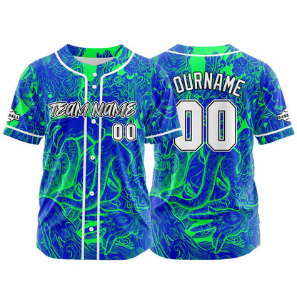 Benutzerdefinierte Baseball Jersey Personalisierte Baseball Shirt genäht und Druck Royal-Grün