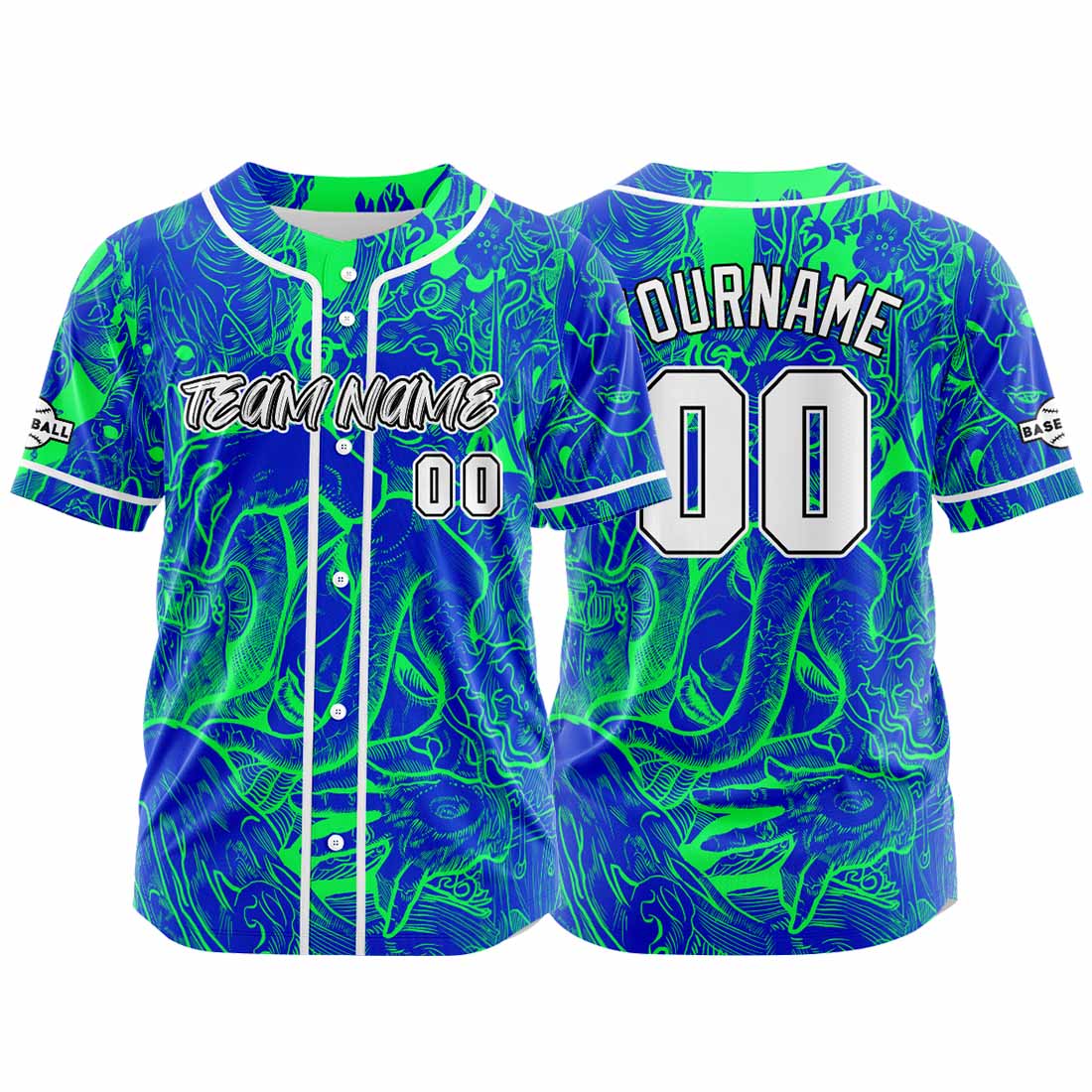 Benutzerdefinierte Baseball Jersey Personalisierte Baseball Shirt genäht und Druck Royal-Grün