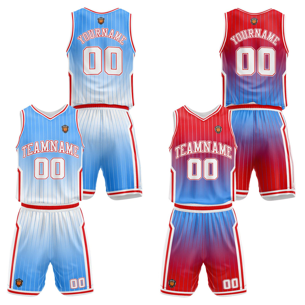 Benutzerdefinierte Hellblau Rot Reversible Basketball Jersey Personalisierte Name Nummernlogo drucken