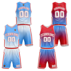 Benutzerdefinierte Hellblau Rot Reversible Basketball Jersey Personalisierte Name Nummernlogo drucken