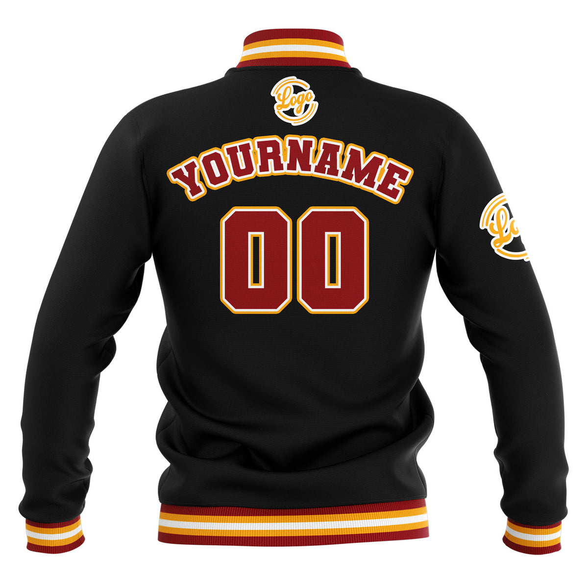 Benutzerdefiniert Schwarz Rot Gelb Wasserdichte Varsity Jacken Personalisiert genäht Name Nummer Logo zu Letterman Jacken