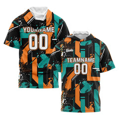 Benutzerdefinierte Aqua Orange Kurzarm-Kapuzenpullover für Männer Frauen Hemden mit Kapuzen gedruckt Name Logo