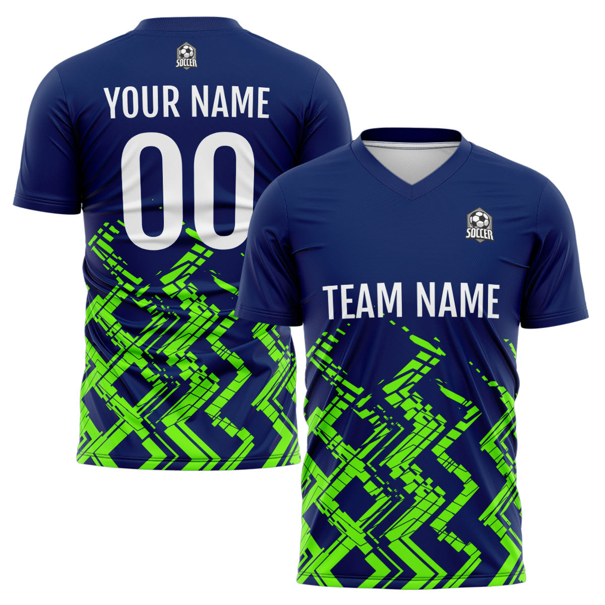 Benutzerdefinierte Marine Neon Grün Fußball Trikots für Männer Frauen Personalisierte Fußball Uniformen für Erwachsene und Kind