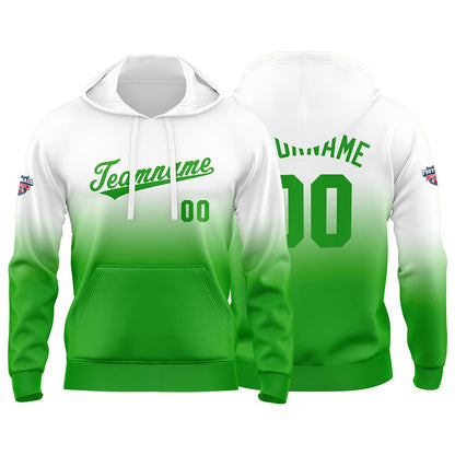 Benutzerdefinierter Verlauf Hoodie für Mann, Frau, Mädchen, Junge. Drucken Sie Ihr Logo, Ihren Namen und Ihre Nummer Grün